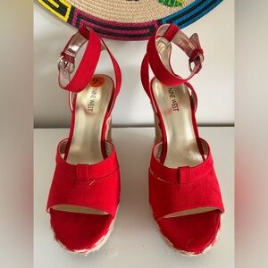 Nine West Vibrant Red Wedge Sandals